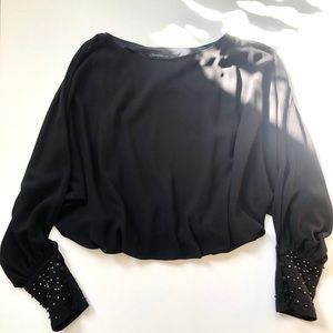 Sheer black open shoulders croptop beaded sleeves